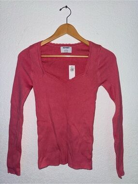 Old Navy Rose-Pink Ribbed Long Sleeve Square-Neck Top